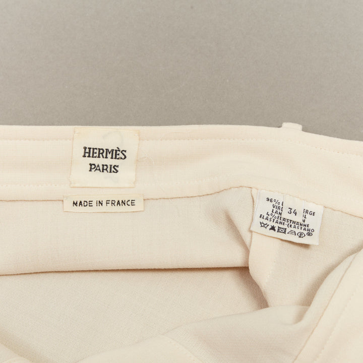 HERMES beige virgin wool blend button front high waisted pencil skirt FR34 XS