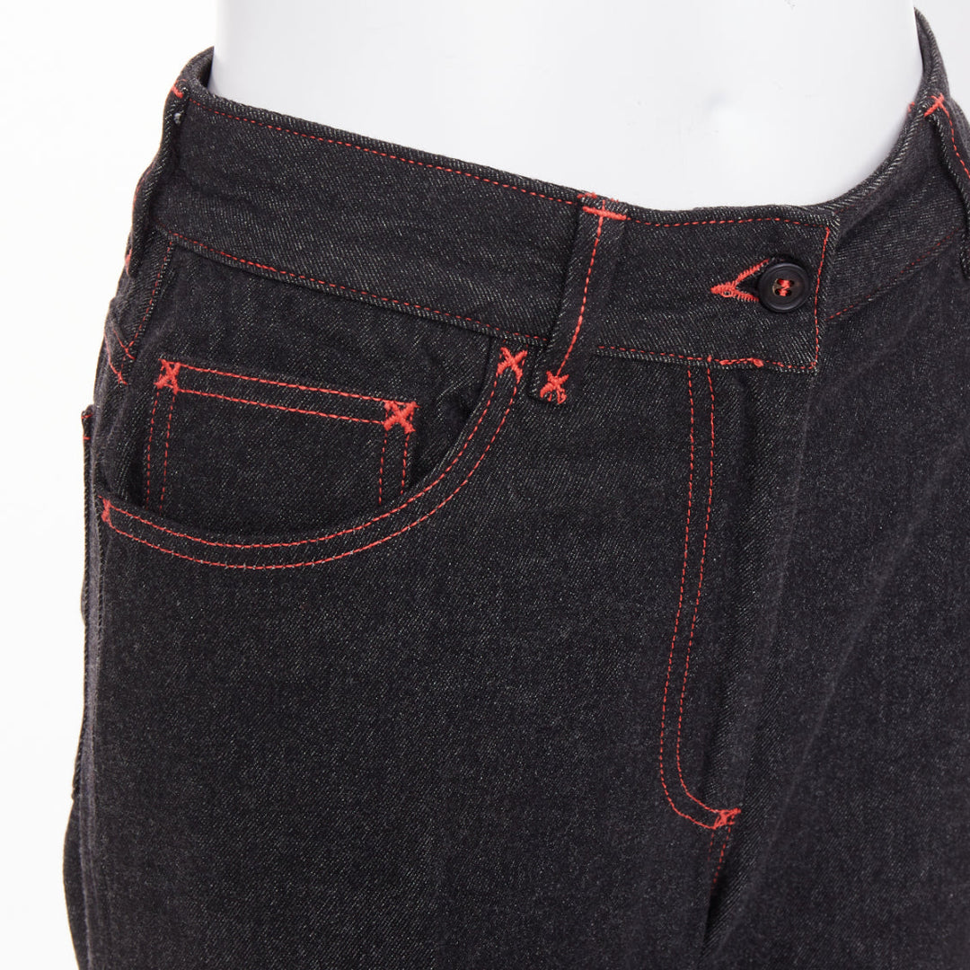 DOLCE GABBANA Vintage black viscose red topstitch high waisted jeans IT38 XS