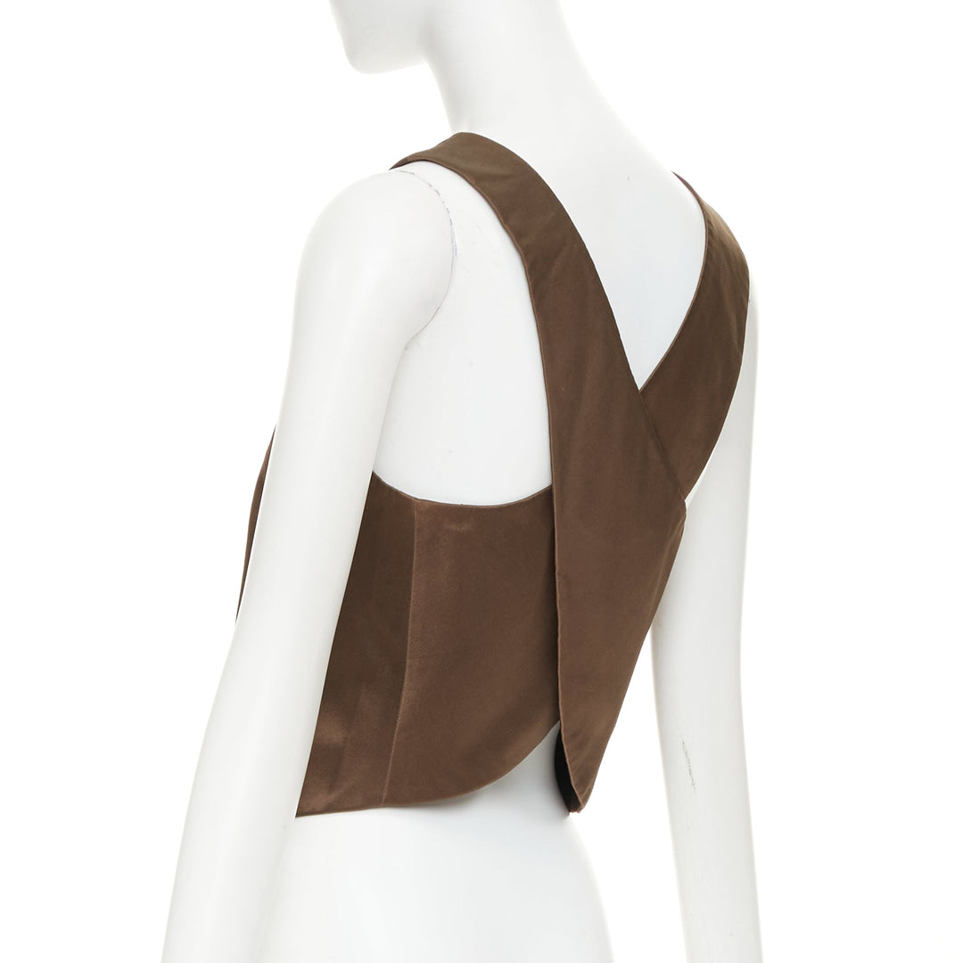 GIORGIO ARMANI silk satin brown button front crossover waistcoat vest IT40 S