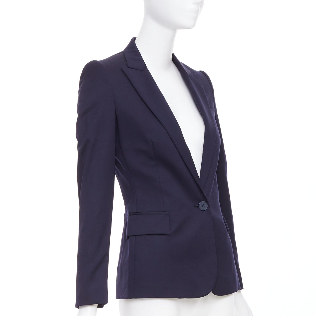 STELLA MCCARTNEY navy wool flap pocket single breasted blazer IT34 XXS