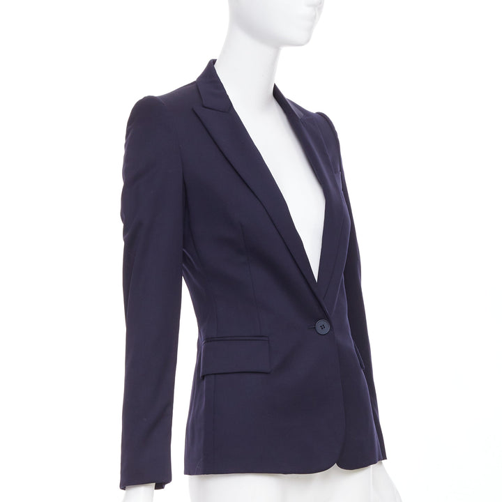 STELLA MCCARTNEY navy wool flap pocket single breasted blazer IT34 XXS
