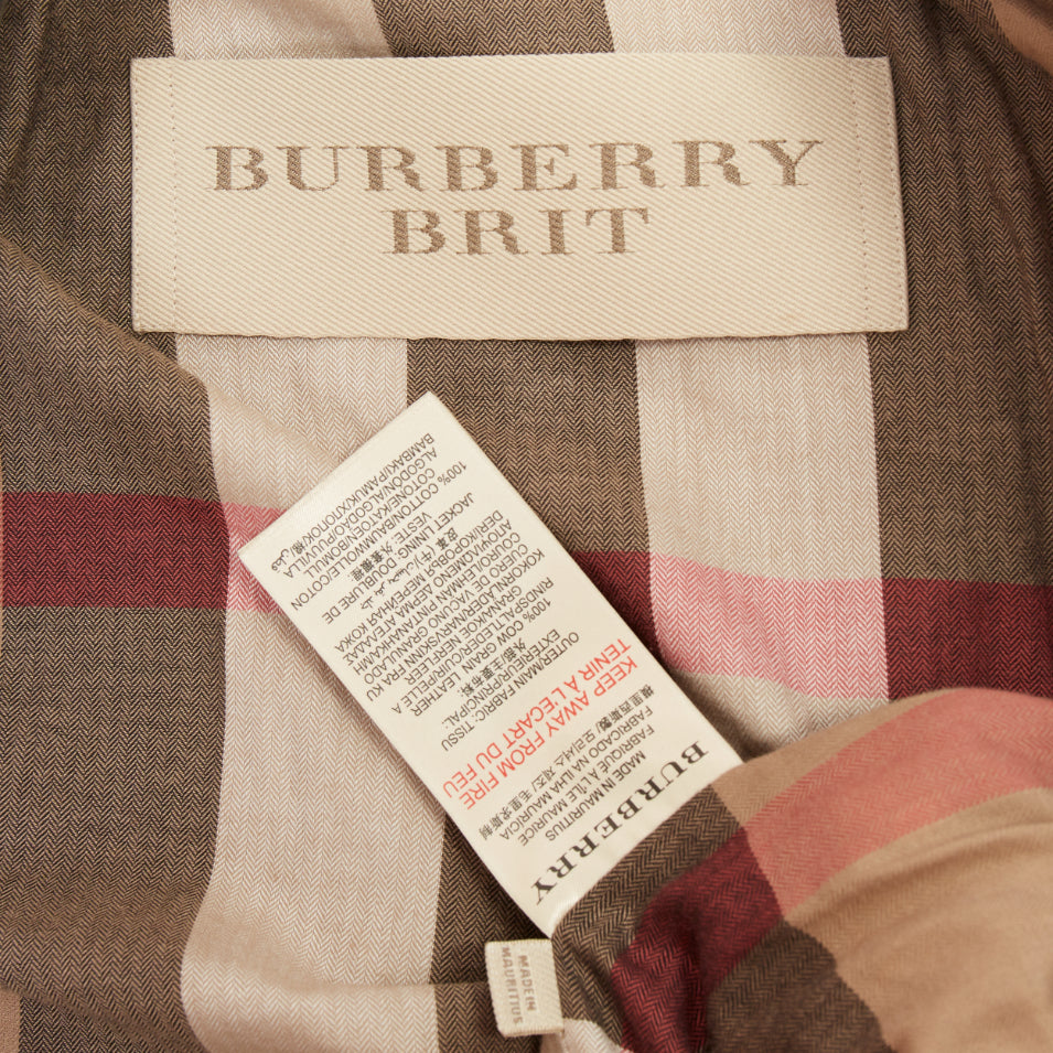 BURBERRY BRIT 2015 Loseley ribbed black cow grain leather moto jacket IT38 XS
