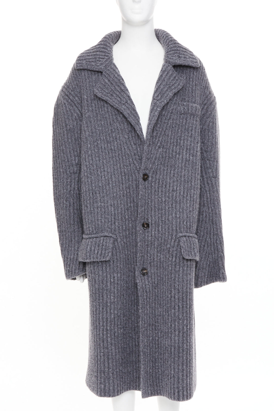 BOTTEGA VENETA 2022 Runway Felted Wool Knitted Coat grey melange coat M