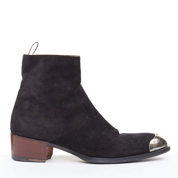 GIUSEPPE ZANOTTI Sheldon black suede silver metal toe cap  ankle boots EU44