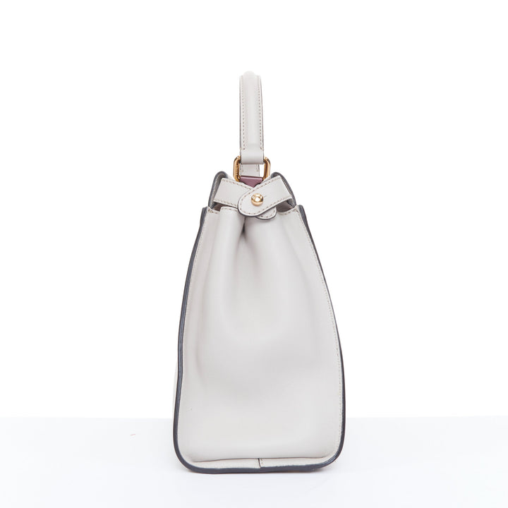 FENDI Peekaboo Medium Selleria Leather taupe grey enamel hardware top handle bag