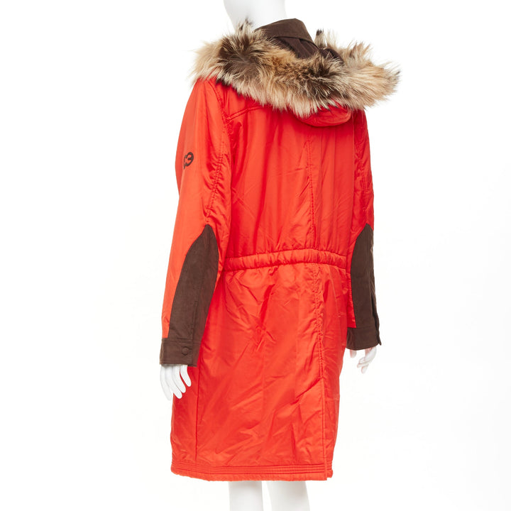 ESCADA orange nylon fur trimmed hood long parka coat IT42 M