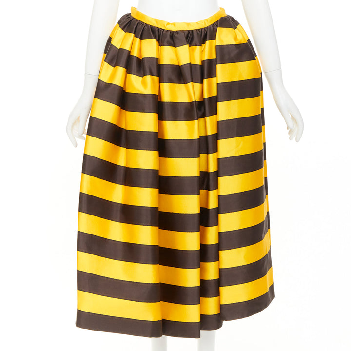 rare PRADA 2022 Raf Simons Tropica yellow brown graphic stripe full skirt IT42 M