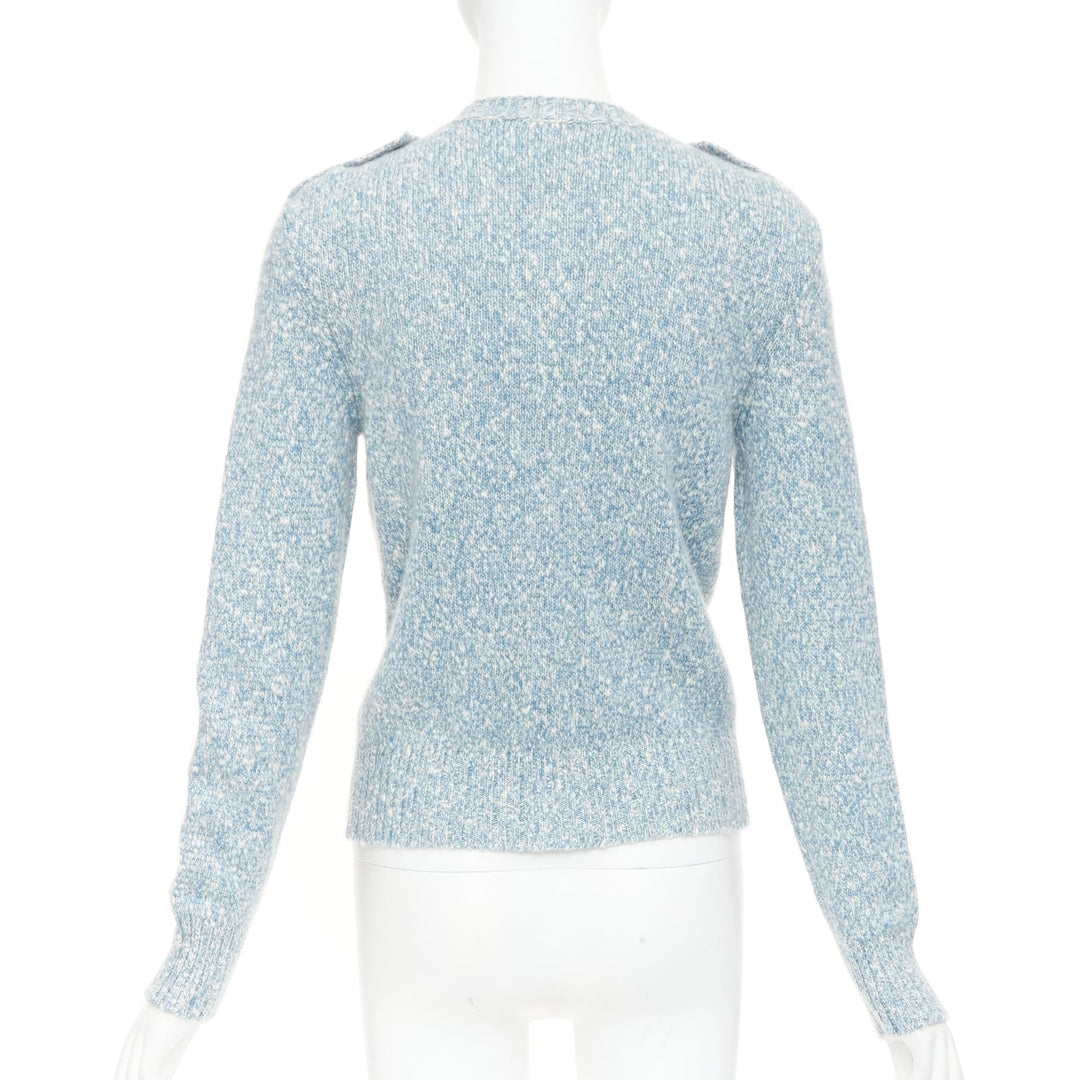CHANEL blue melange cashmere CC turnlock buttons cardigan sweater FR36 S