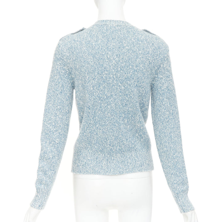CHANEL blue melange cashmere CC turnlock buttons cardigan sweater FR36 S
