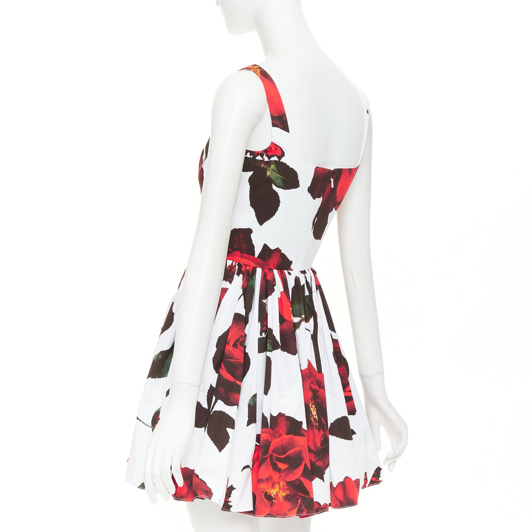 ALEXANDER MCQUEEN 2024 Tudor Rose print cotton poplin skater mini dress IT38 XS