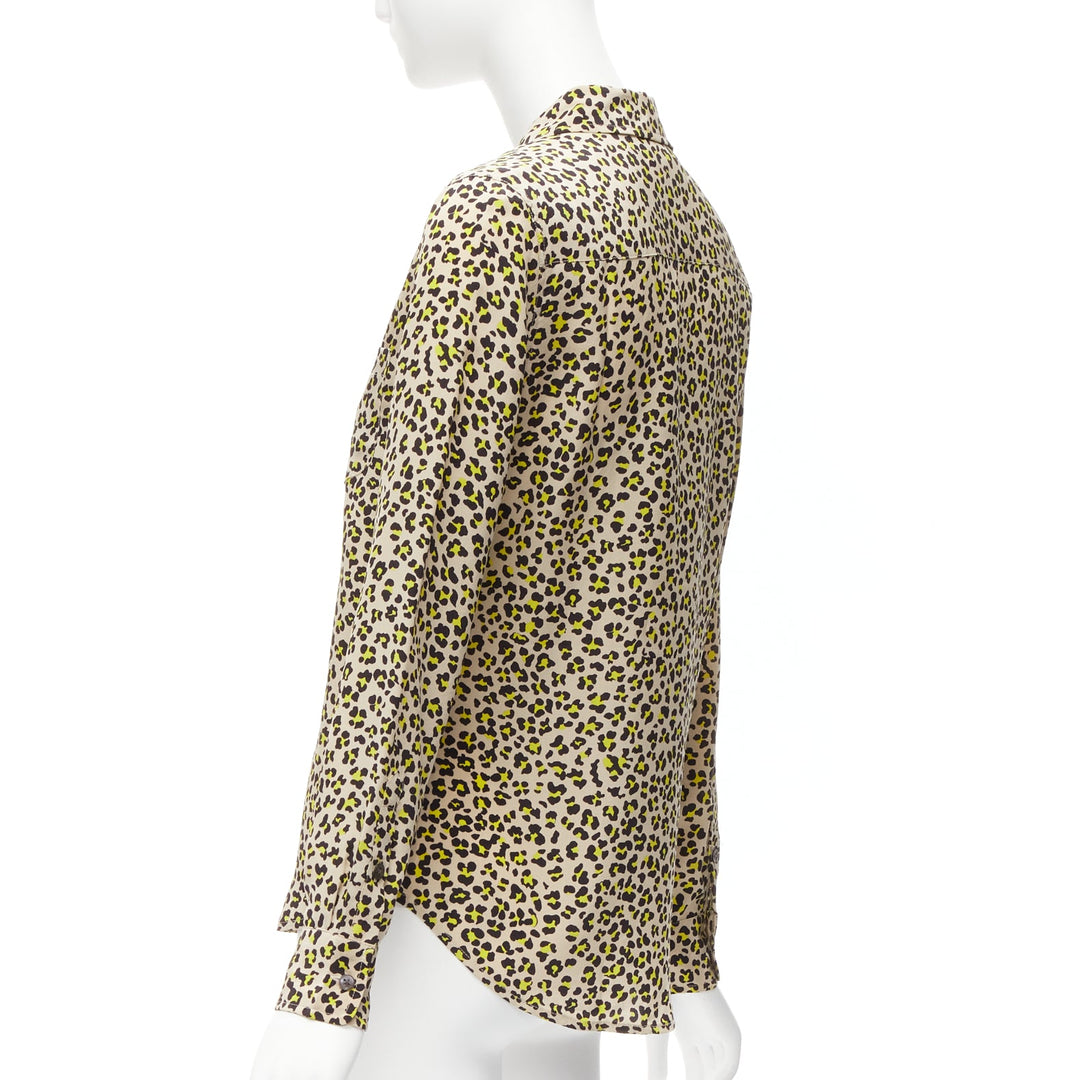 EQUIPMENT 100% silk brown black leopard print long sleeve shirt XS