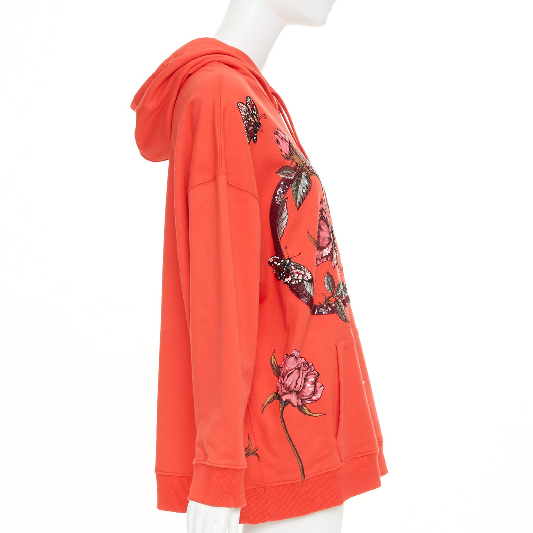 VALENTINO VLogo sequin butterfly rose embroidery oversized hoodie M