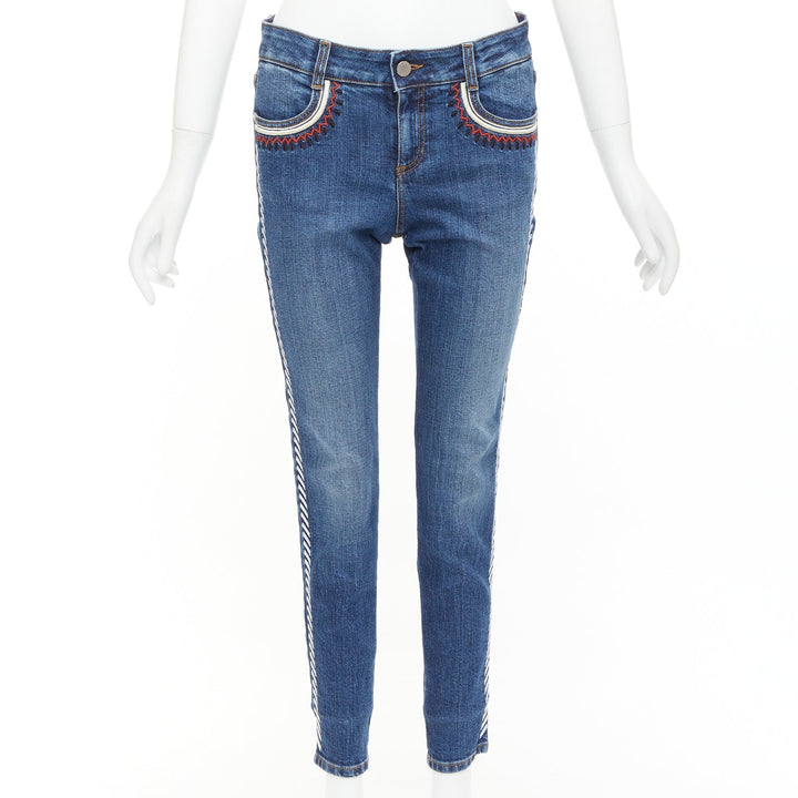 STELLA MCCARTNEY 2014 ethnic embroidery trim blue cropped jeans 28"