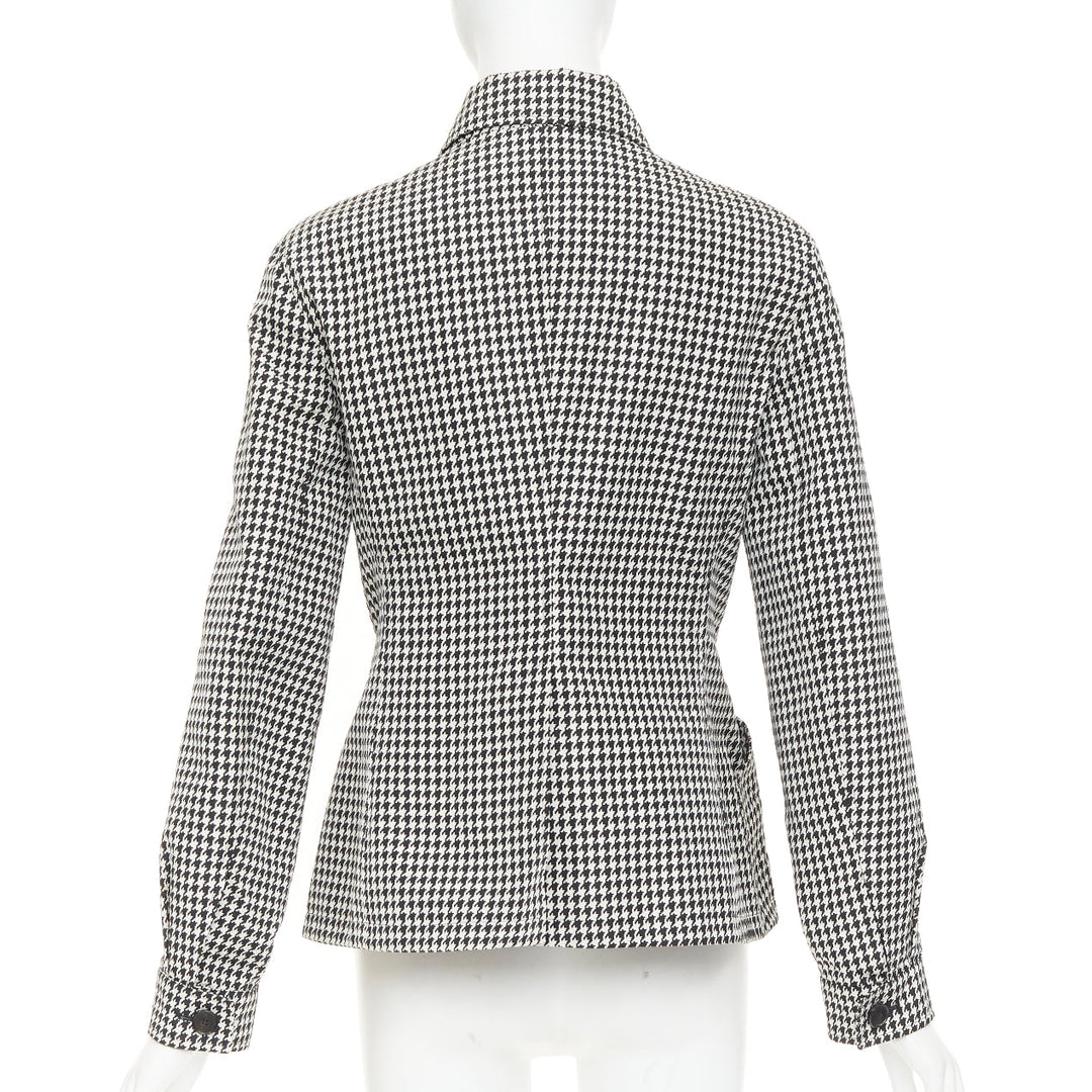 DIOR 2019 black white houndstooth CD bee utility cinched waist bar jacket FR38 M