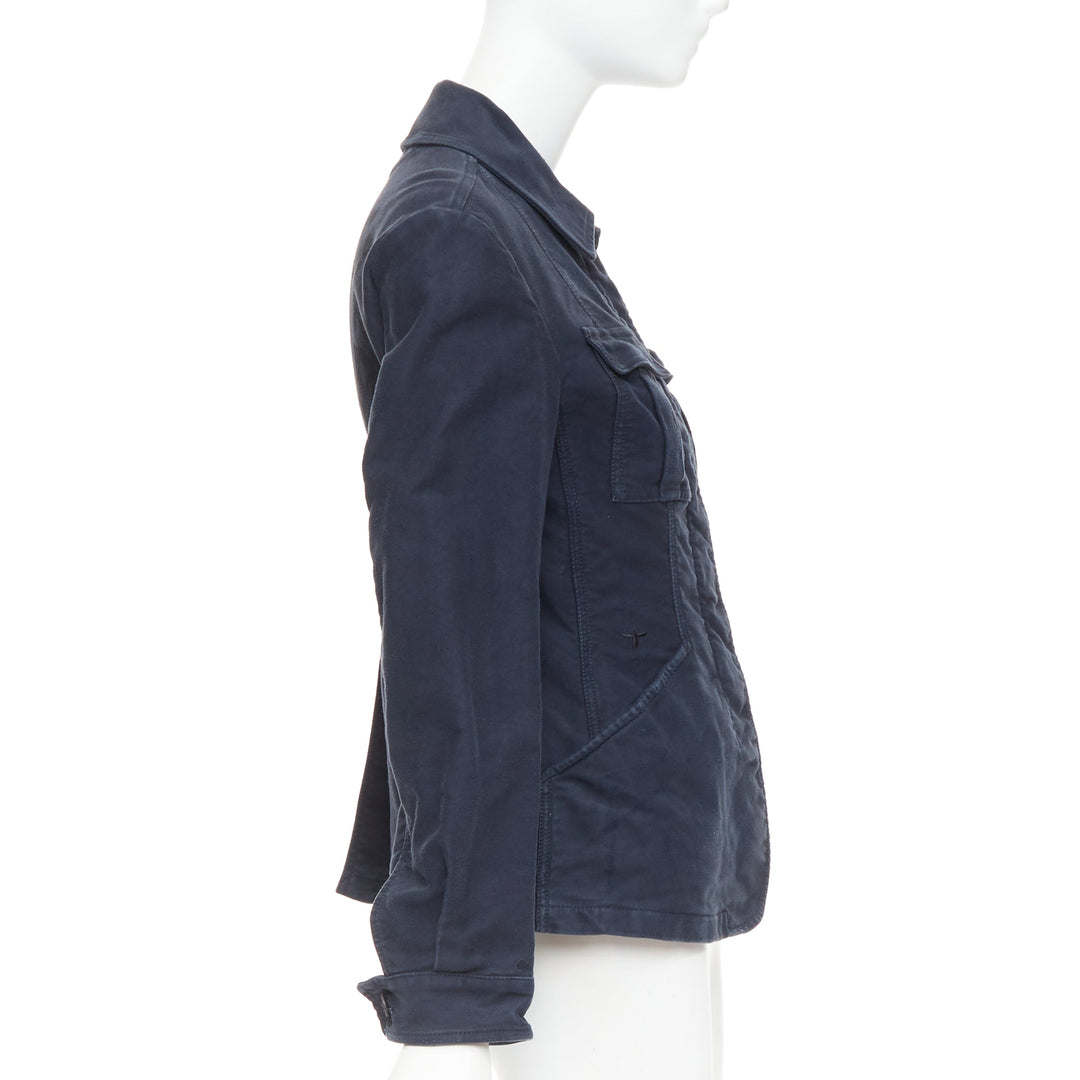CHRISTIAN DIOR 2018 Runway navy washed cotton utility contour bar jacket FR36 S