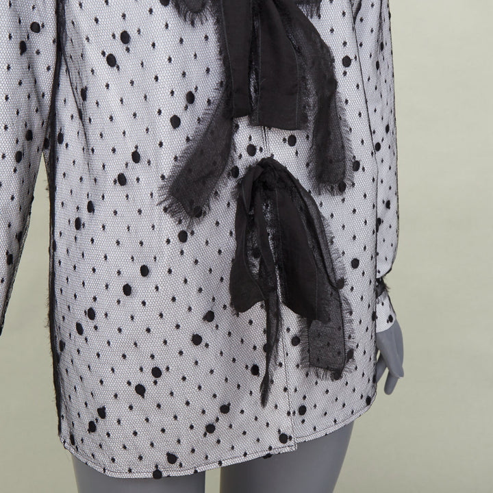 VALENTINO 2021 Point Esprit white black polka dot tulle bow cotton shirt IT38 XS