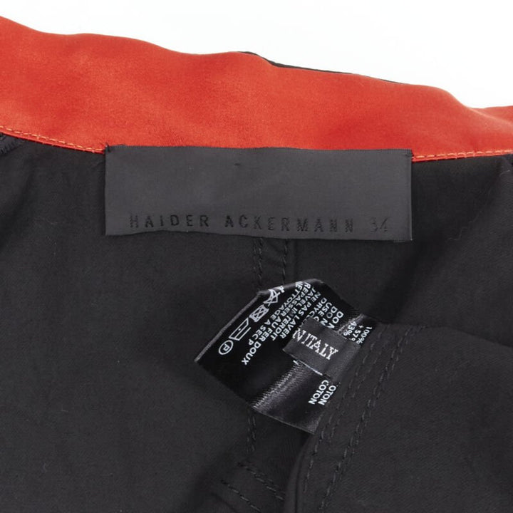HAIDER ACKERMANN black cotton flap pockets red mandarin collar jacket FR34 XS