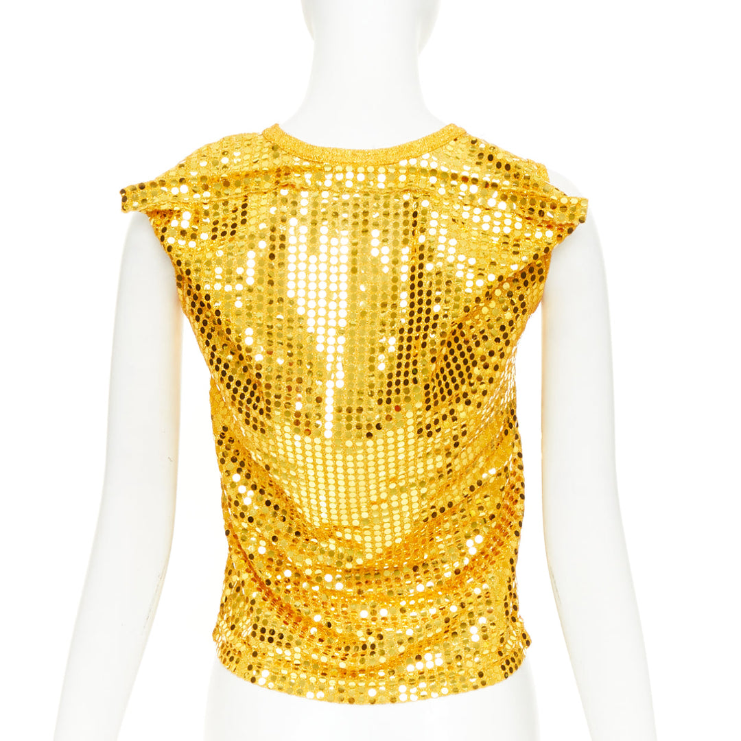 COMME DES GARCONS yellow gold round sequinned deconstructed 3D cut cropped vest