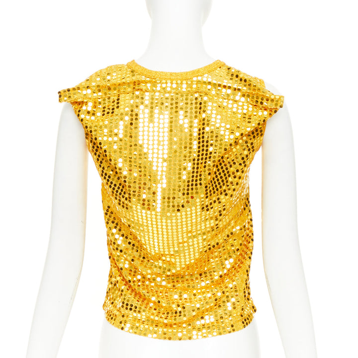 COMME DES GARCONS yellow gold round sequinned deconstructed 3D cut cropped vest