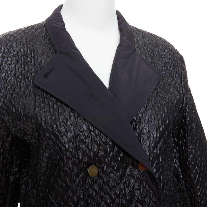 LANVIN black textured fabric double breasted cropped jacket FR42 XL