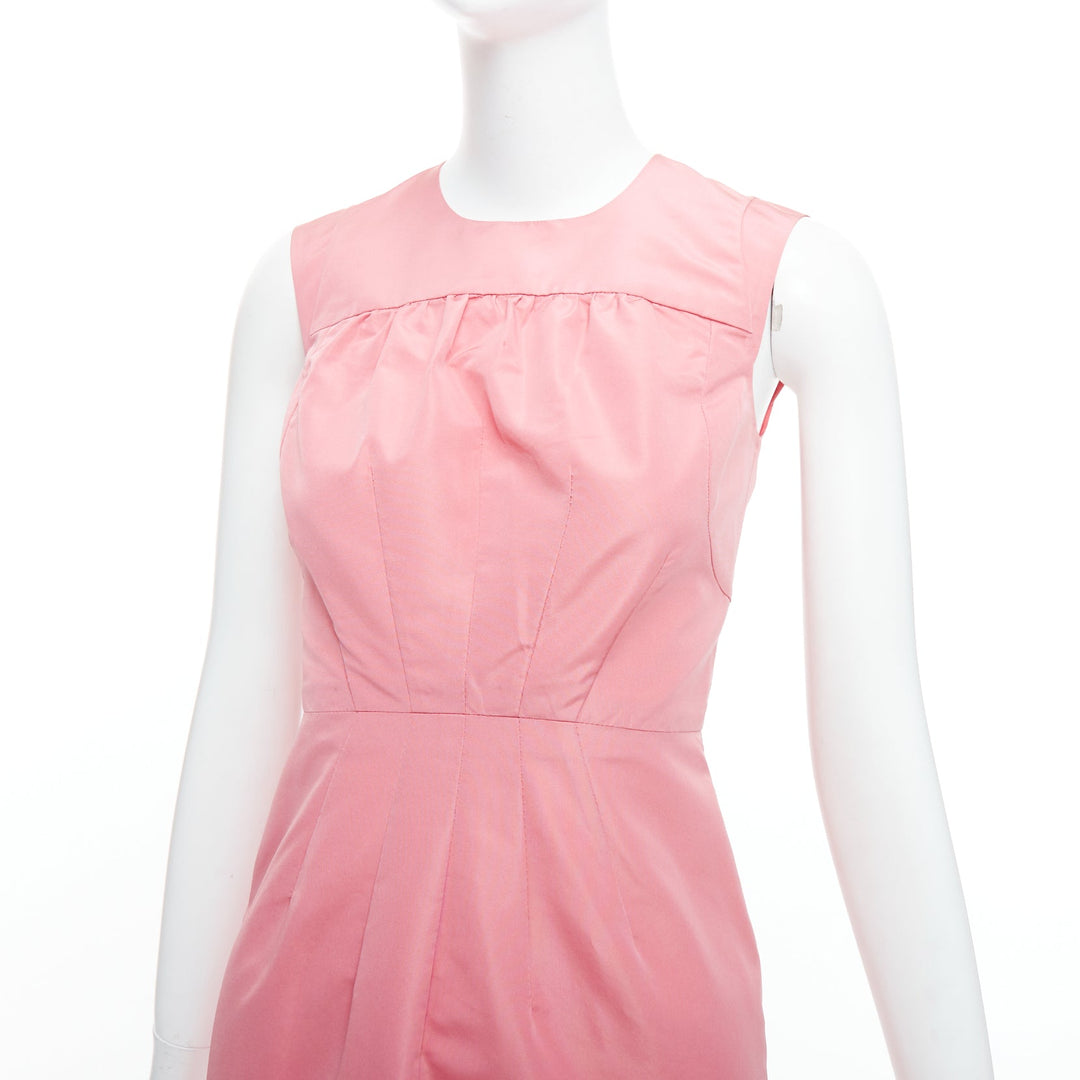 PRADA 2007 pink silk blend tafetta pleated fitted shift dress IT38 XS