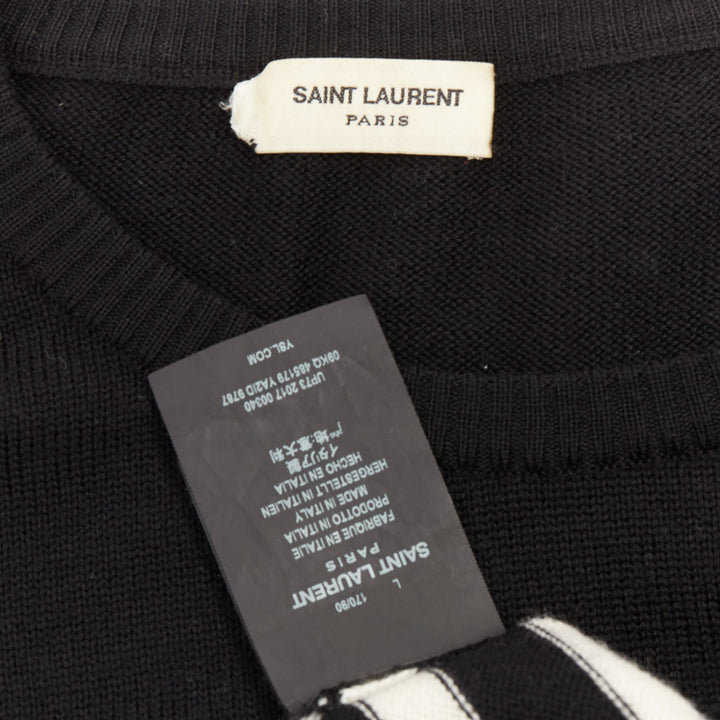 SAINT LAURENT 2017 black white nautical striped button sailor pullover sweater L