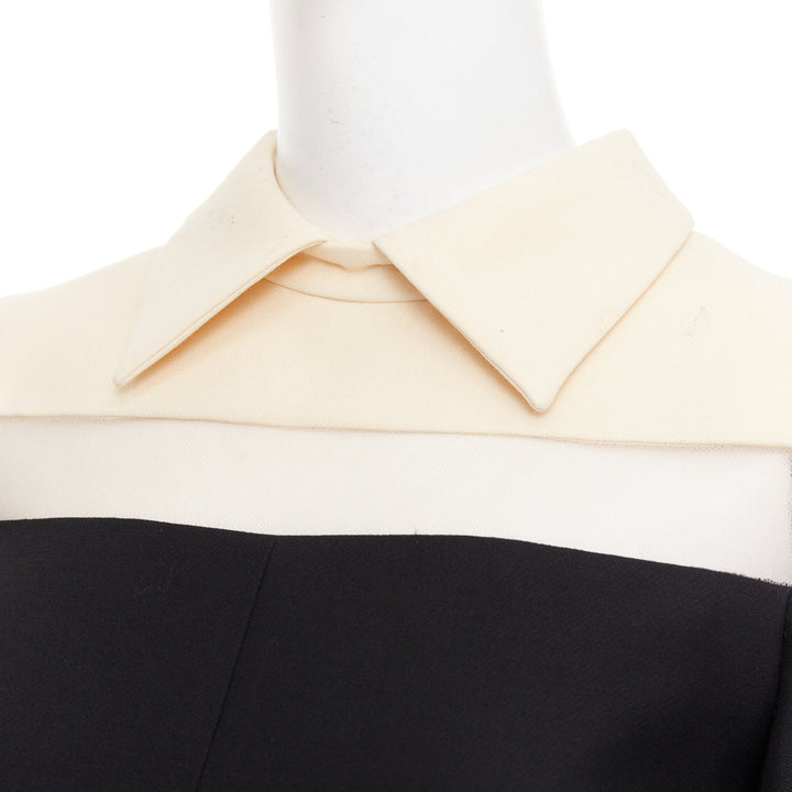 VALENTINO 2014 black beige sheer tulle wool silk inverted pleat dress IT40 S