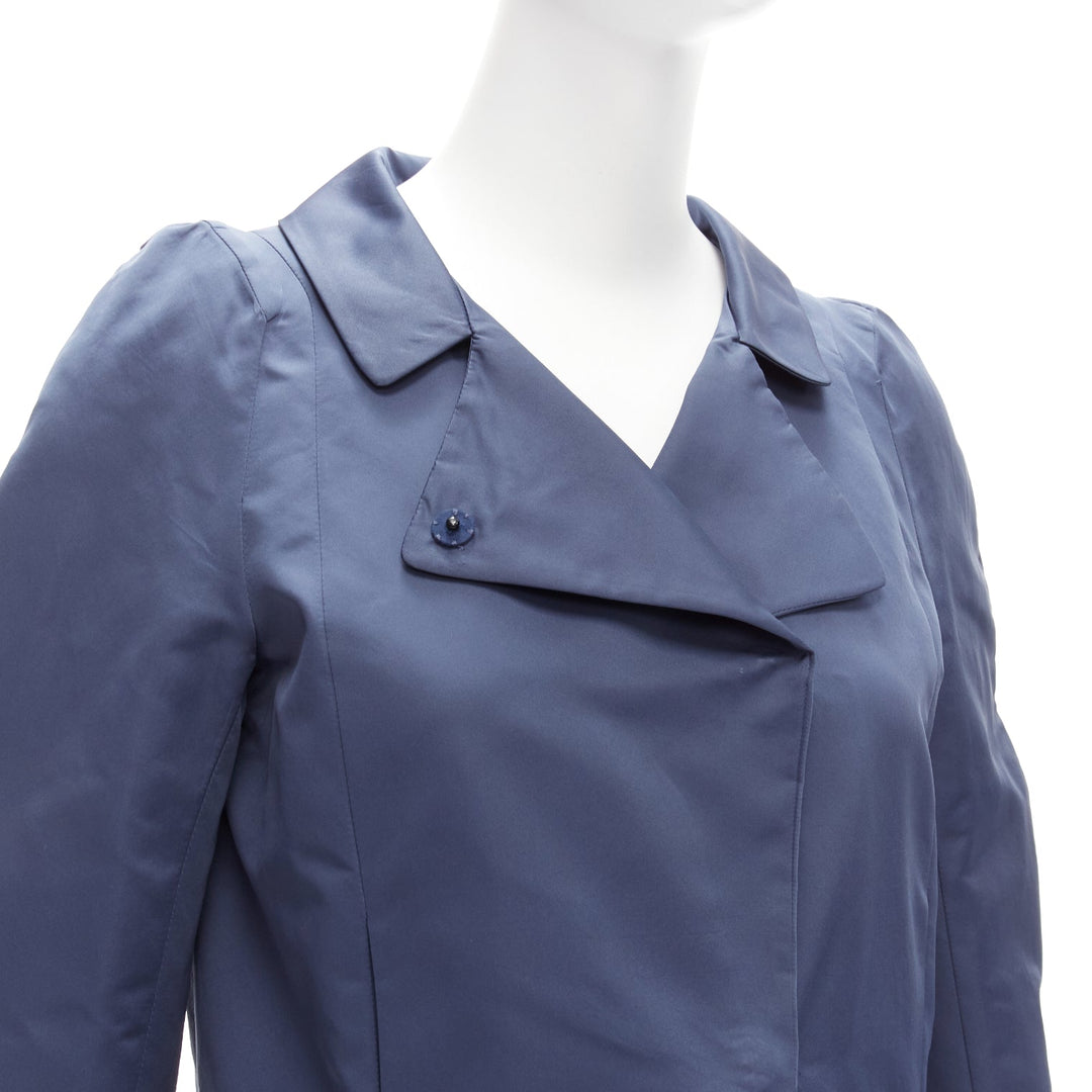 MARNI blue satin structural puff shoulder peplum minimal cropped jacket IT42 M