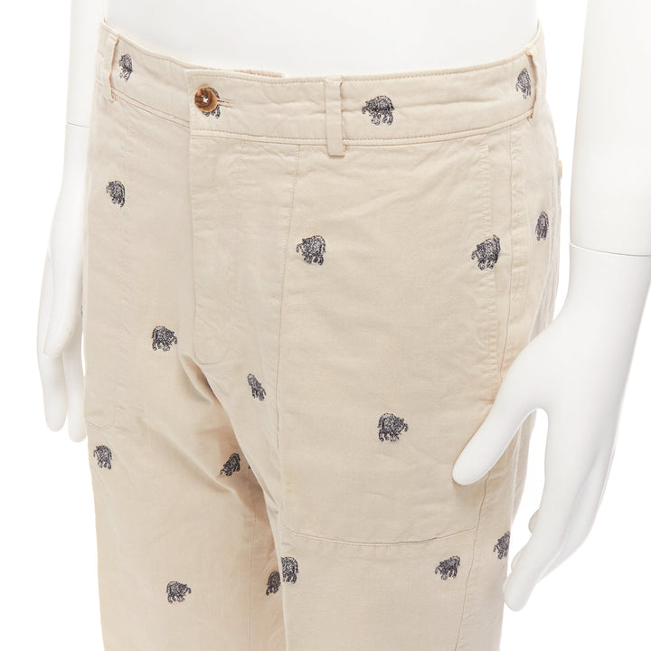 LOUIS VUITTON khaki cotton black elephant embroidery safari shorts FR42 M