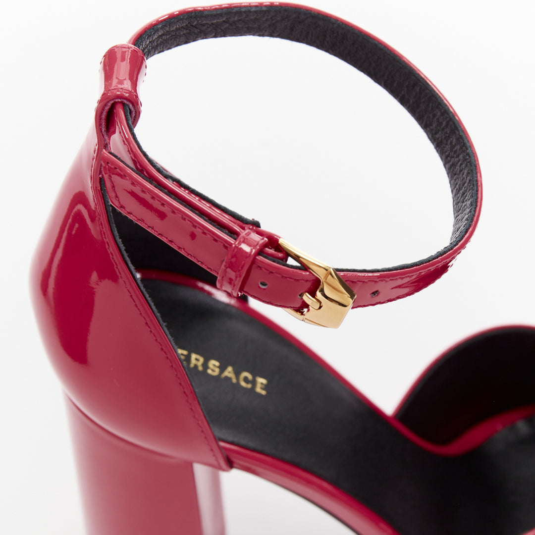 VERSACE Tribute fuschia pink patent Medusa emblem open toe platform sandal EU40