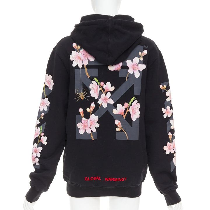 OFF WHITE SSENSE Exclusive black diagonal cherry embroidered hoodie XS