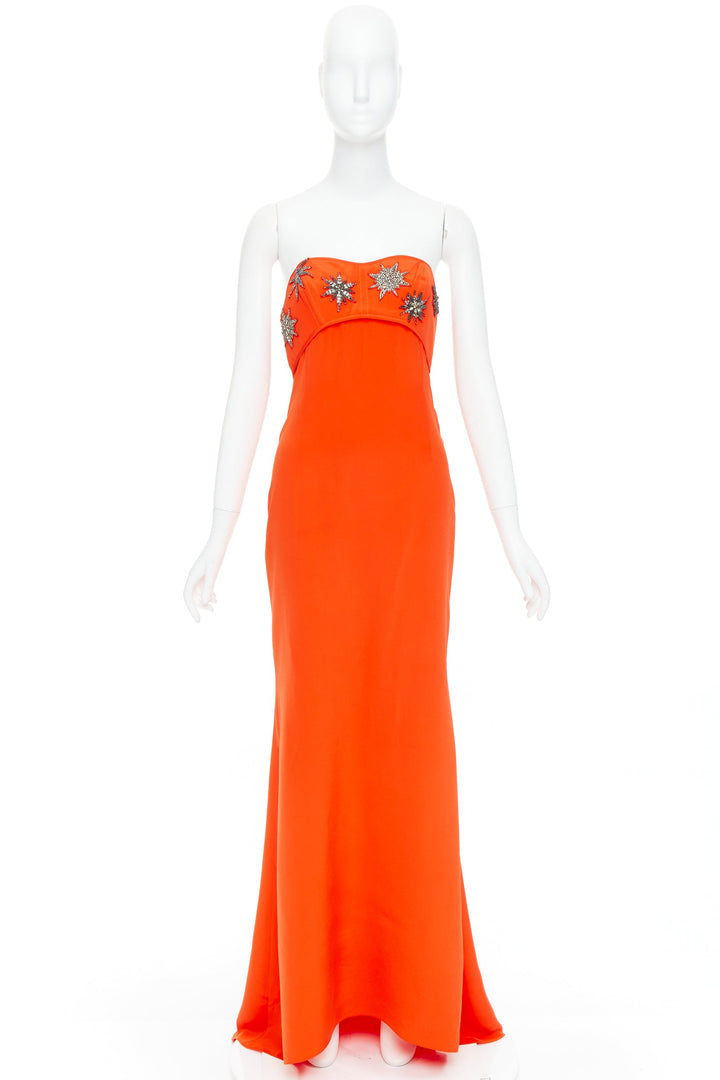 EMILIO PUCCI 100% silk tangerine crystal embellished mermaid gown IT40 S