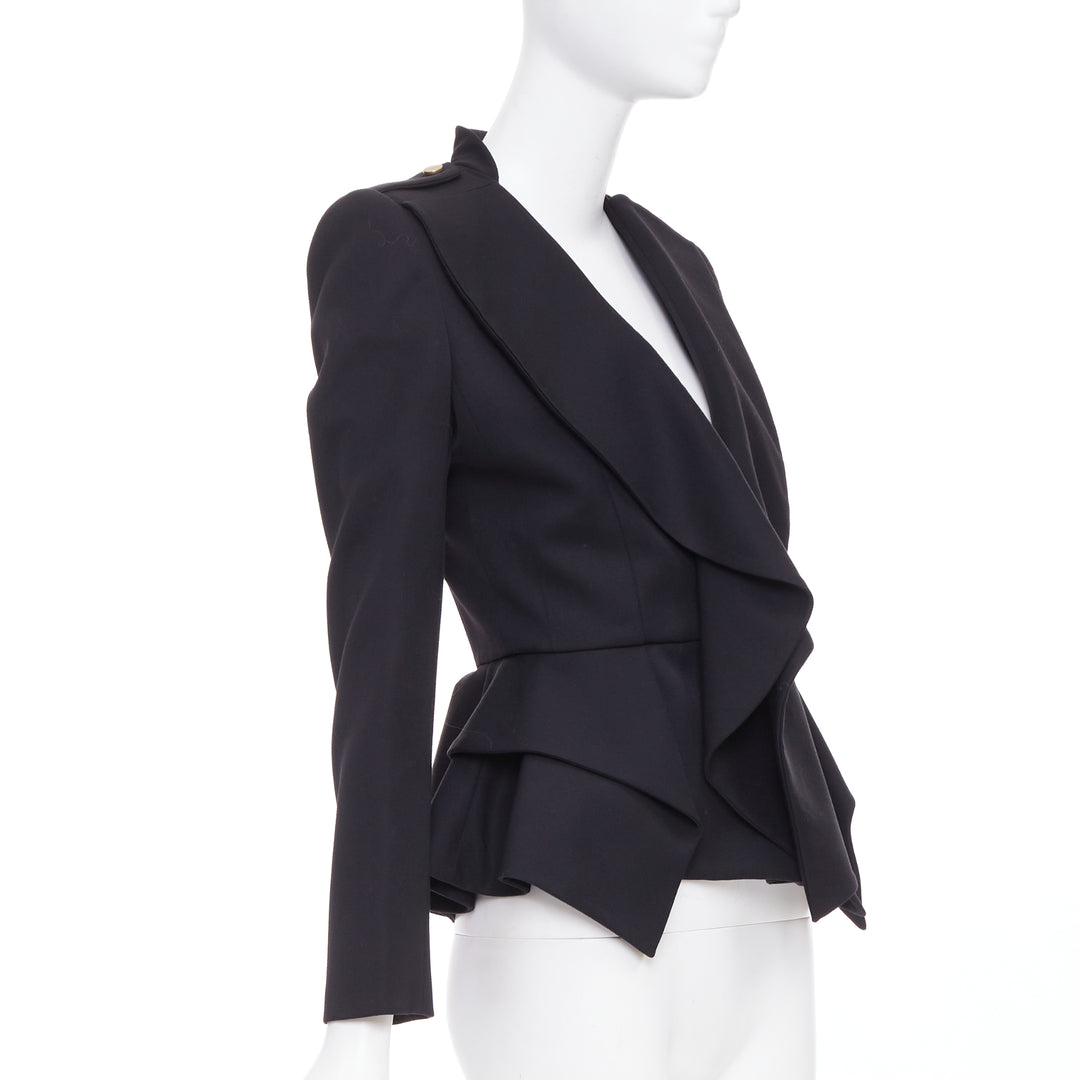 ALEXANDER MCQUEEN 2019 Sarah Burton black wool ruffle peplum blazer IT36 XXS