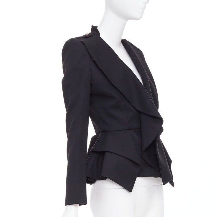 ALEXANDER MCQUEEN 2019 Sarah Burton black wool ruffle peplum blazer IT36 XXS