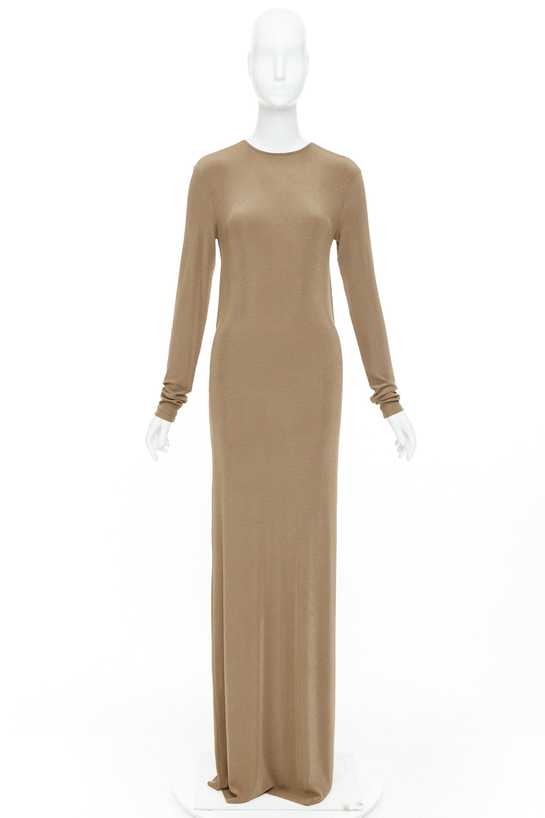 SAINT LAURENT 2024 beige viscose blend knit knot open back gown dress M