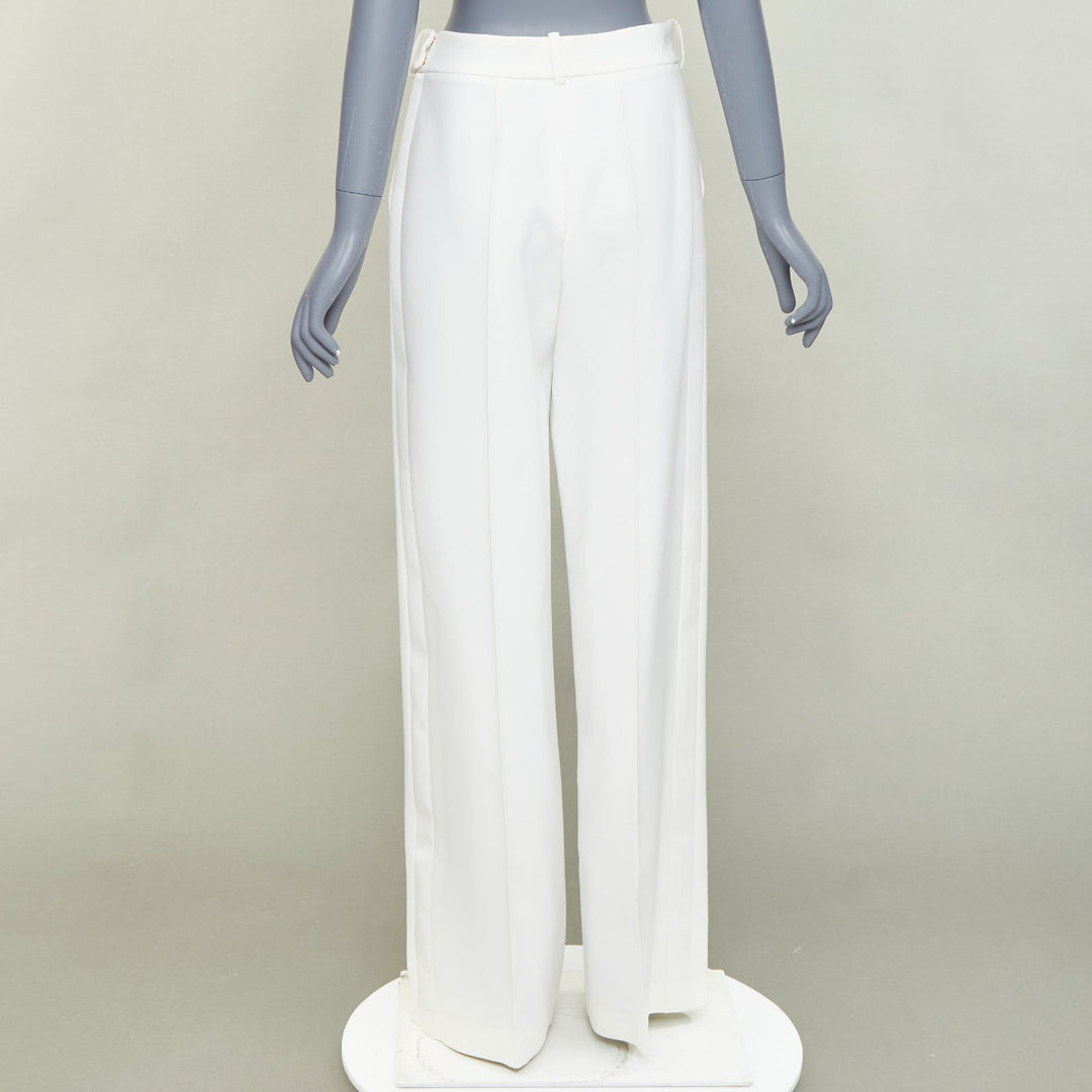 ALEXANDRE VAUTHIER white satin trim pleated front wide pants FR36 S