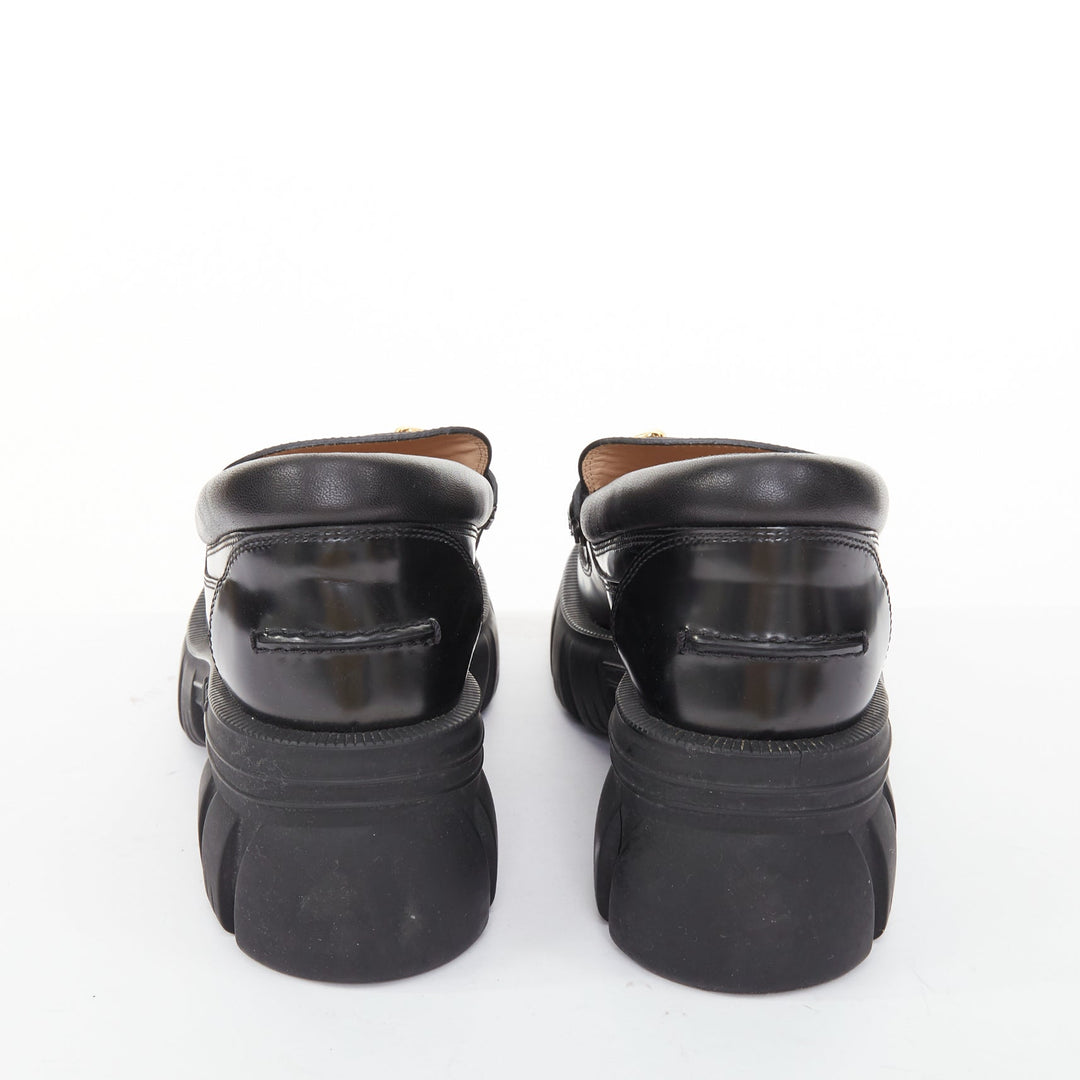 GUCCI Harald black leather chunky signature horsebit lug platform loafers EU37.5
