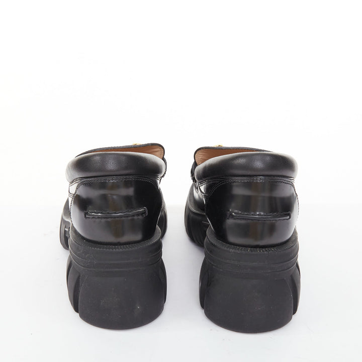 GUCCI Harald black leather chunky signature horsebit lug platform loafers EU37.5