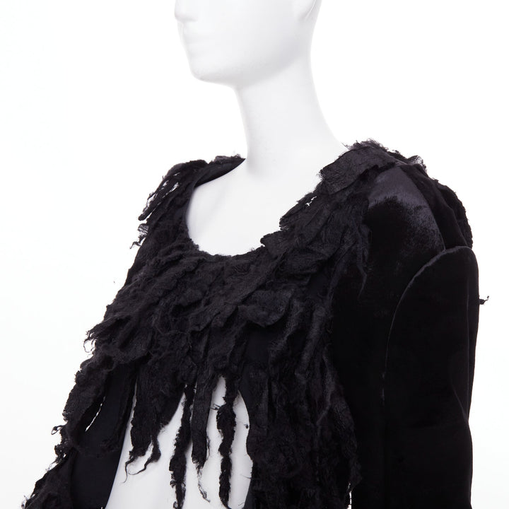 COMME DES GARCONS 2019 Runway black shredded silk fringe multi sleeve top XS