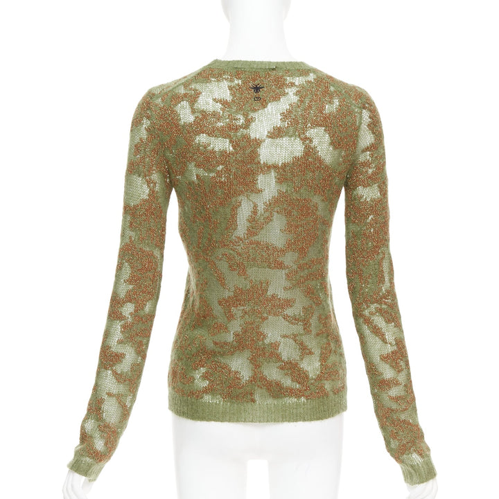 DIOR 2023 Brocart green brown cashmere blend loose knit sweater FR34 XS