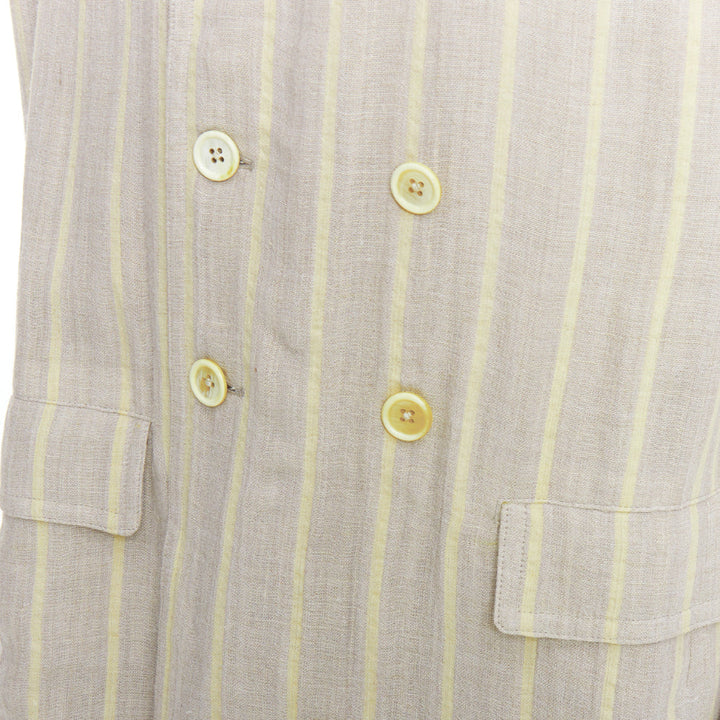 YOHJI YAMAMOTO stone grey cream striped  rayon linen double breasted blazer M