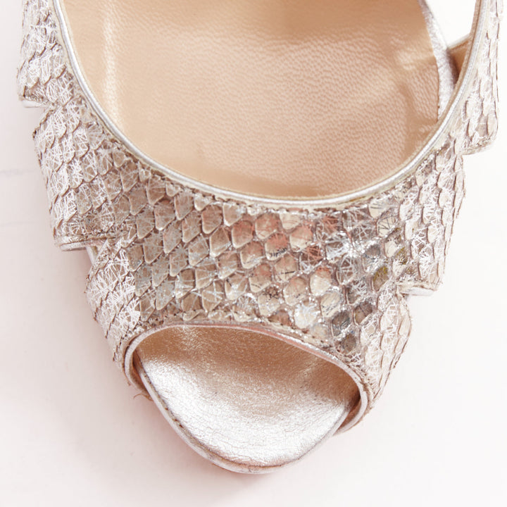 CHRISTIAN LOUBOUTIN Fontanete silver scaled leather cut out platforms EU37.5