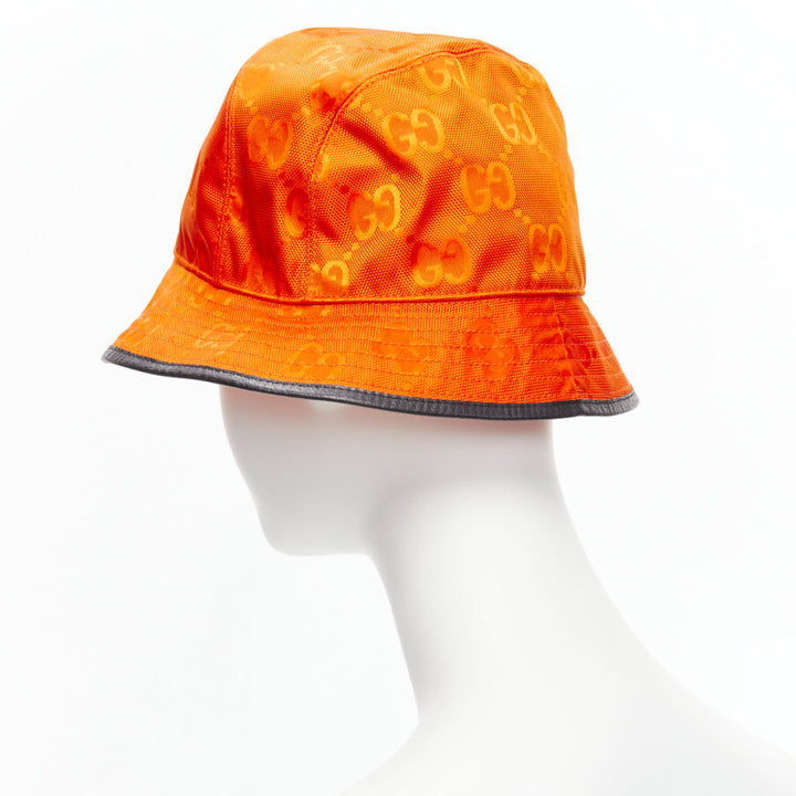 GUCCI Off The Grid orange GG monogram leather trim bucket hat M