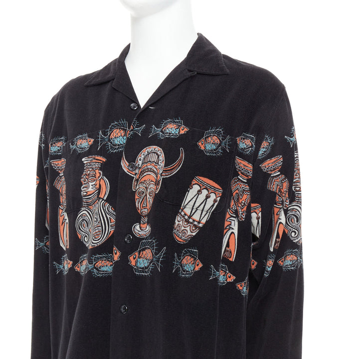 rare BEAMS PLUS Beamswear black aboriginal corduroy ethnic print overshirt L