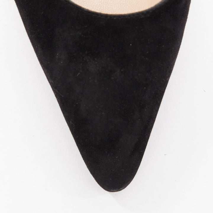 MANOLO BLAHNIK black suede leather pointy kitten spool low mules EU36