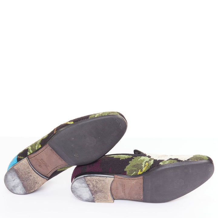 ALEXANDER MCQUEEN 2012 floral needlepoint textile evening slipper loafers EU43