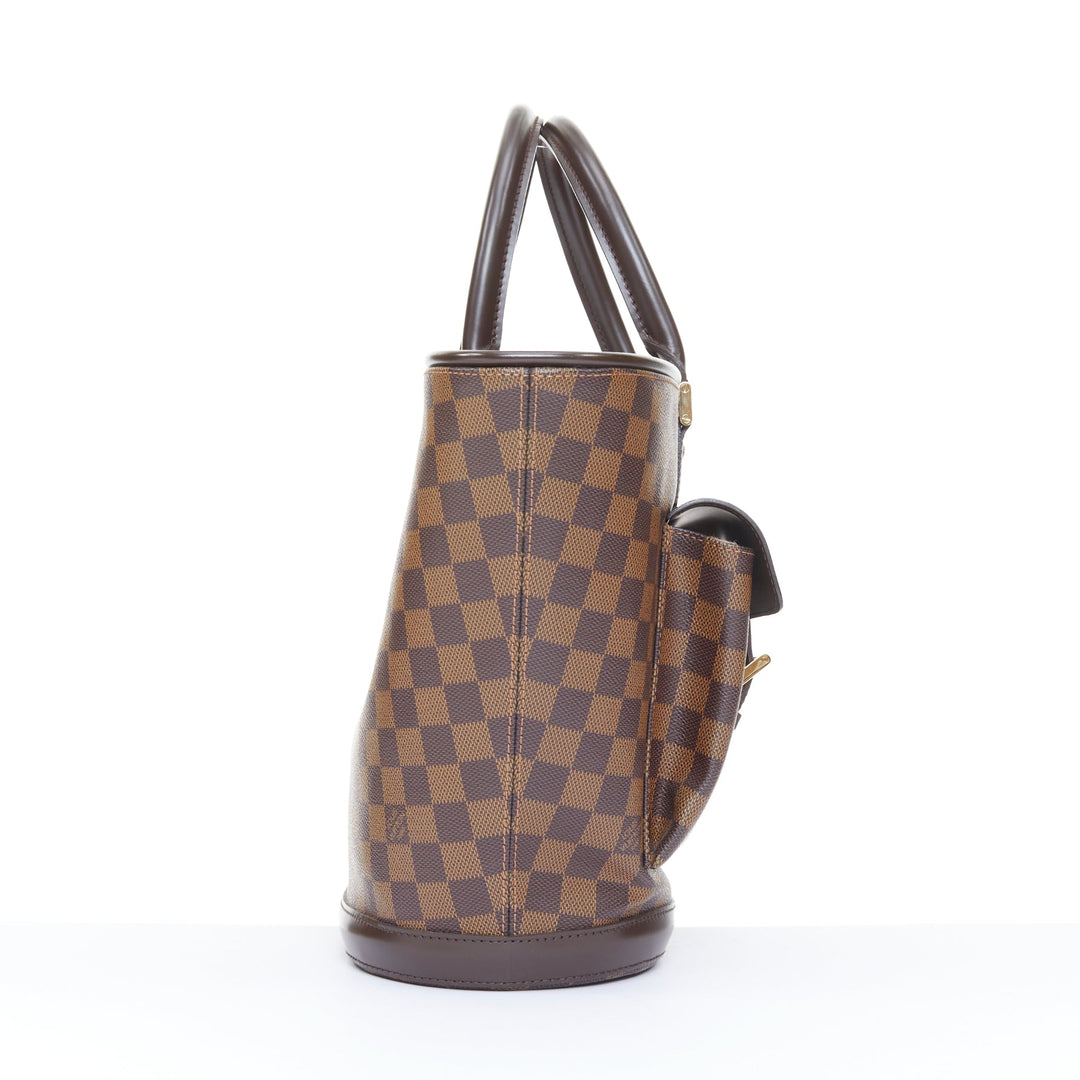 LOUIS VUITTON Manosque GM brown damier ebene canvas pocket satchel tote bag