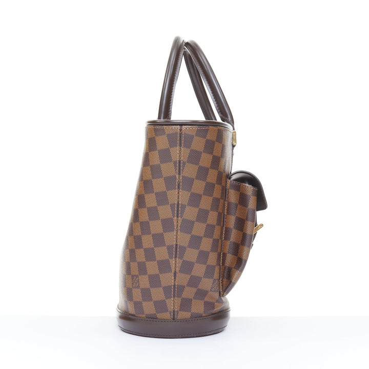 LOUIS VUITTON Manosque GM brown damier ebene canvas pocket satchel tote bag