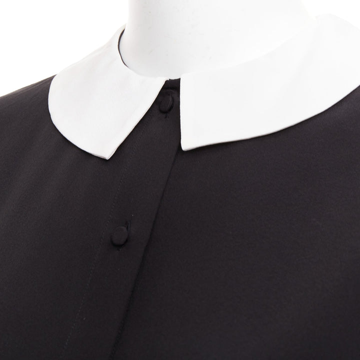 SAINT LAURENT 2014 black cream silk peter pan collar cap sleeve blouse FR36 S