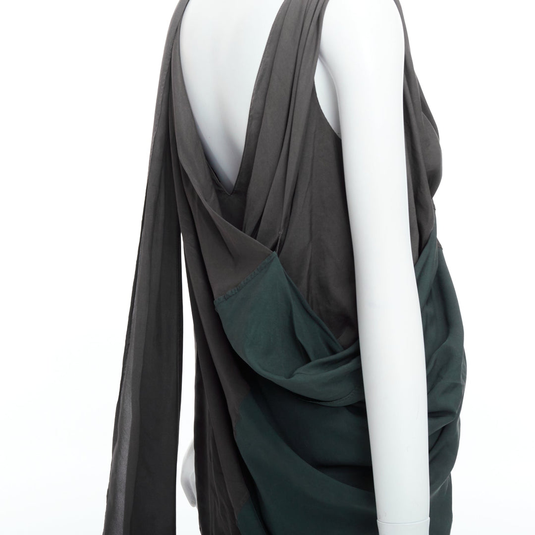 ALEXANDER WANG grey green cupro draped asymmetric toga dress Sz2